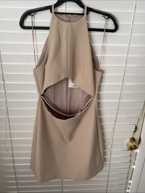 Zara Beige Cutout Halter Dress